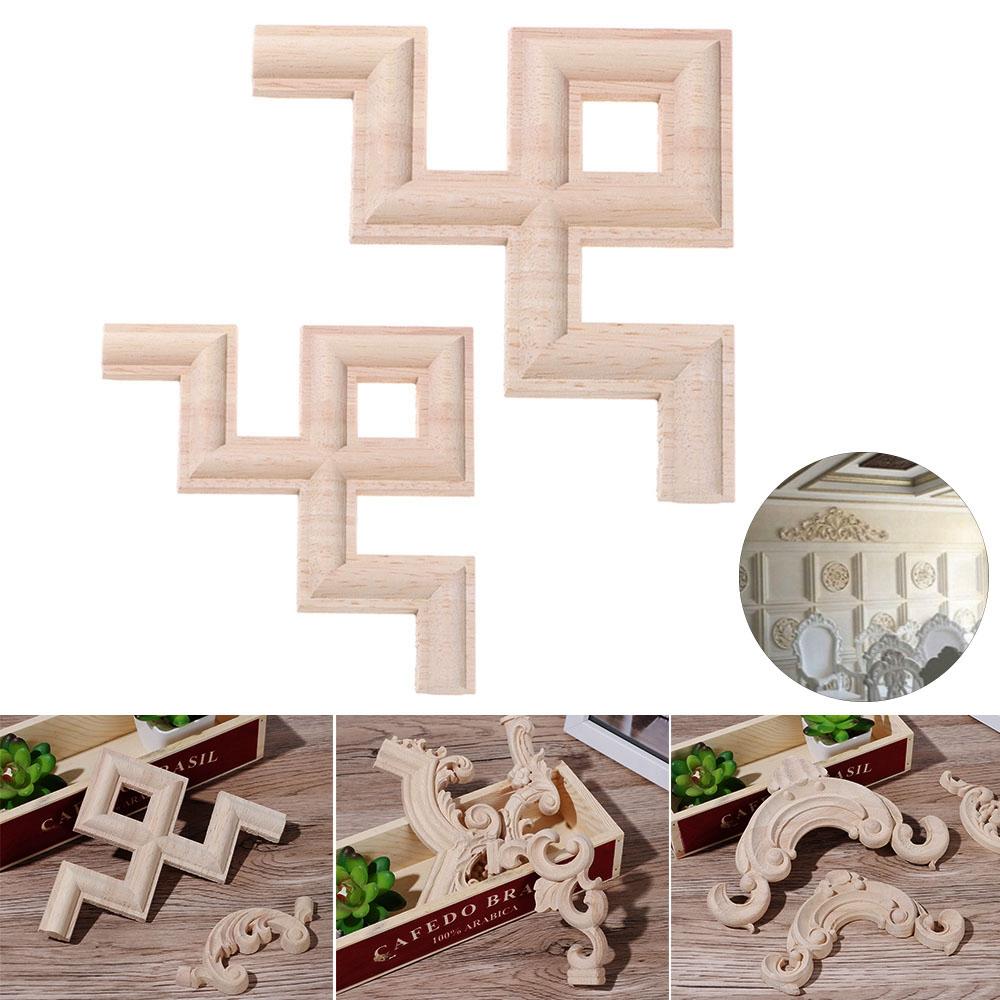 Oak Door Decor Crafts Corner Applique Onlay Decal Carved Wave Flower Decorative Wood Appliques