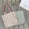 1 Bubble Cotton Double-sided Shoulder Bag Plaid Floral Splicing Canvas Bag Crossbody Small Fresh Shopping Bag