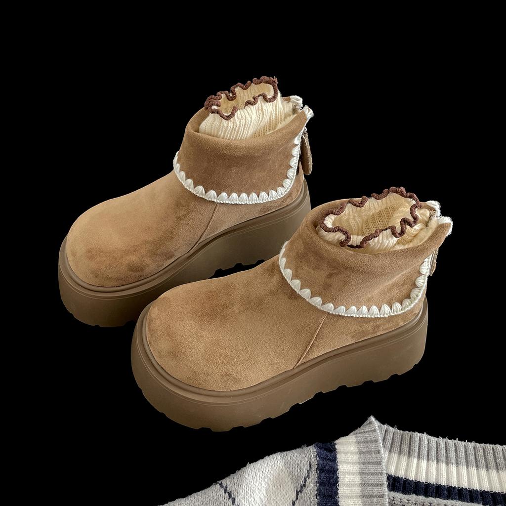 Зимние массивные туфли на платформе Женские зимние ботинки Обувь для увеличения роста Уличный стиль Теплые хлопковые короткие ботильоны Обувь Mujer