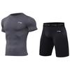 Li Ning Однотонная футболка с круглым вырезом и коротким рукавом и шорты прямого кроя средней посадки Фитнес-костюм Мужская спортивная одежда Серо-черный YUDT059-3+YUST013-1