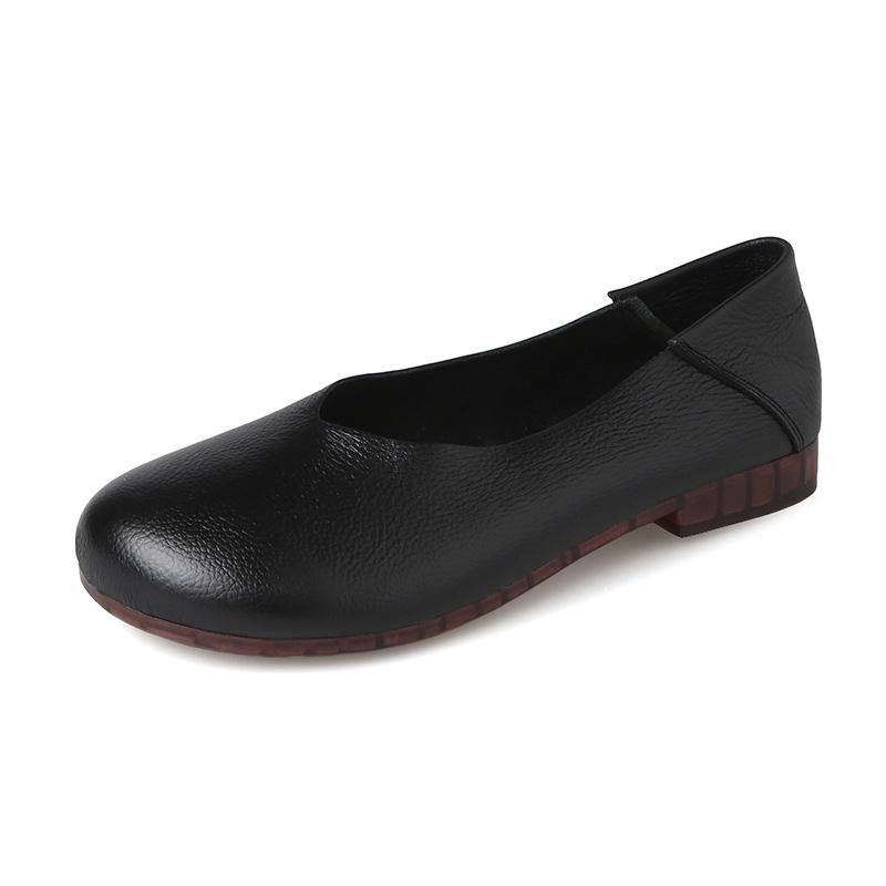 Fashion New Women's Flat Shoes Round Toe Genuine Leather Soft Sole Comfort Mid Aged Elderly Mother Shoes Fashion Casual Slip-on Loafers