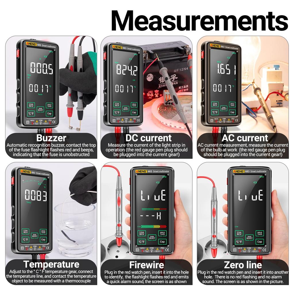 683 6000 Counts Large   Digital Multimeter Smart Anti-burn Rechargeable   Meter   Reverse Display NCV Tester with Flashlight