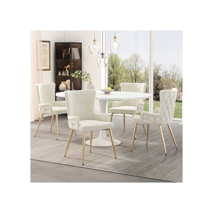 Chaises De Salle À Manger - MUVOE - Ensemble De 6 - Velours Beige - Pieds En Métal Doré - Design Moderne