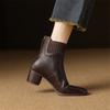 Модные новые осенние женские ботинки из натуральной кожи, модные ботинки с круглым носком для женщин, короткие ботинки, ботильоны, массивные каблуки, черные, коричневые