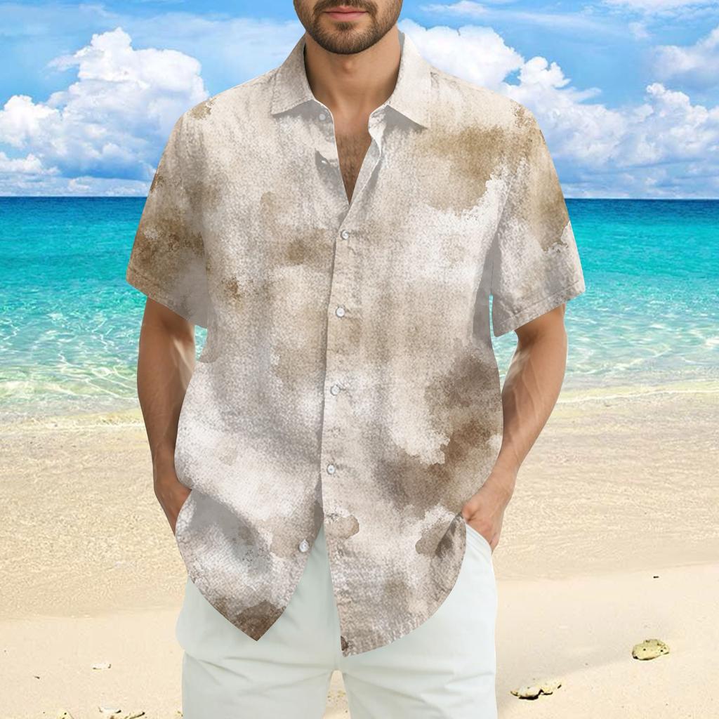 Men's Fashion Loose Tie-Dye Printed Short Sleeve Beach Shirt