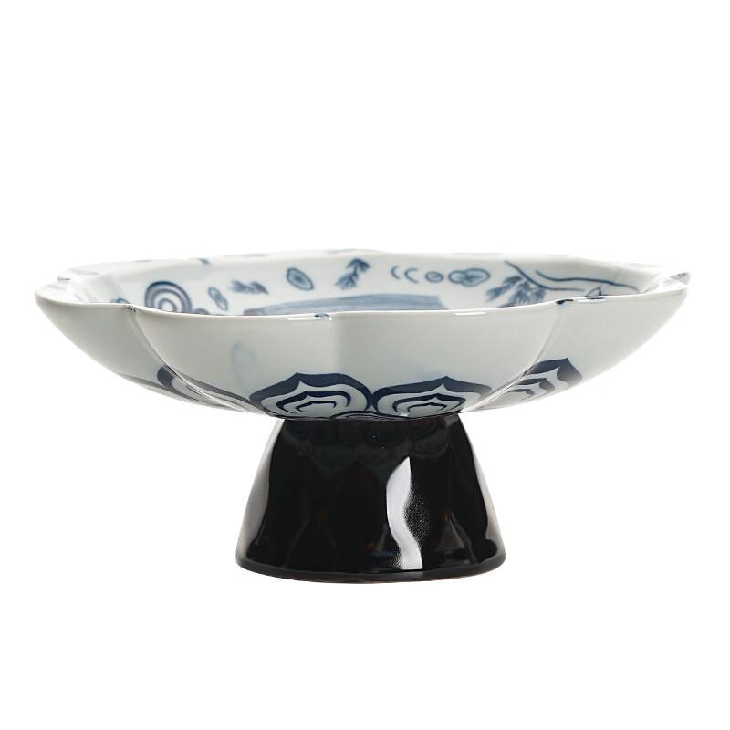 Zhuangluhua Blue and White Lotus Ceramic High-Footed Serving Plate