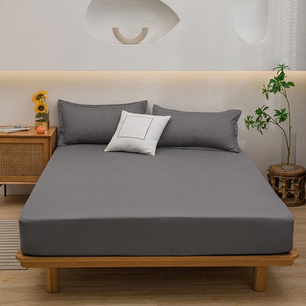 Waterproof Fitted Mattress Cover Dustproof Mattress Protector + Pillowcase Gray 200 x 180cm +74 x 48cm