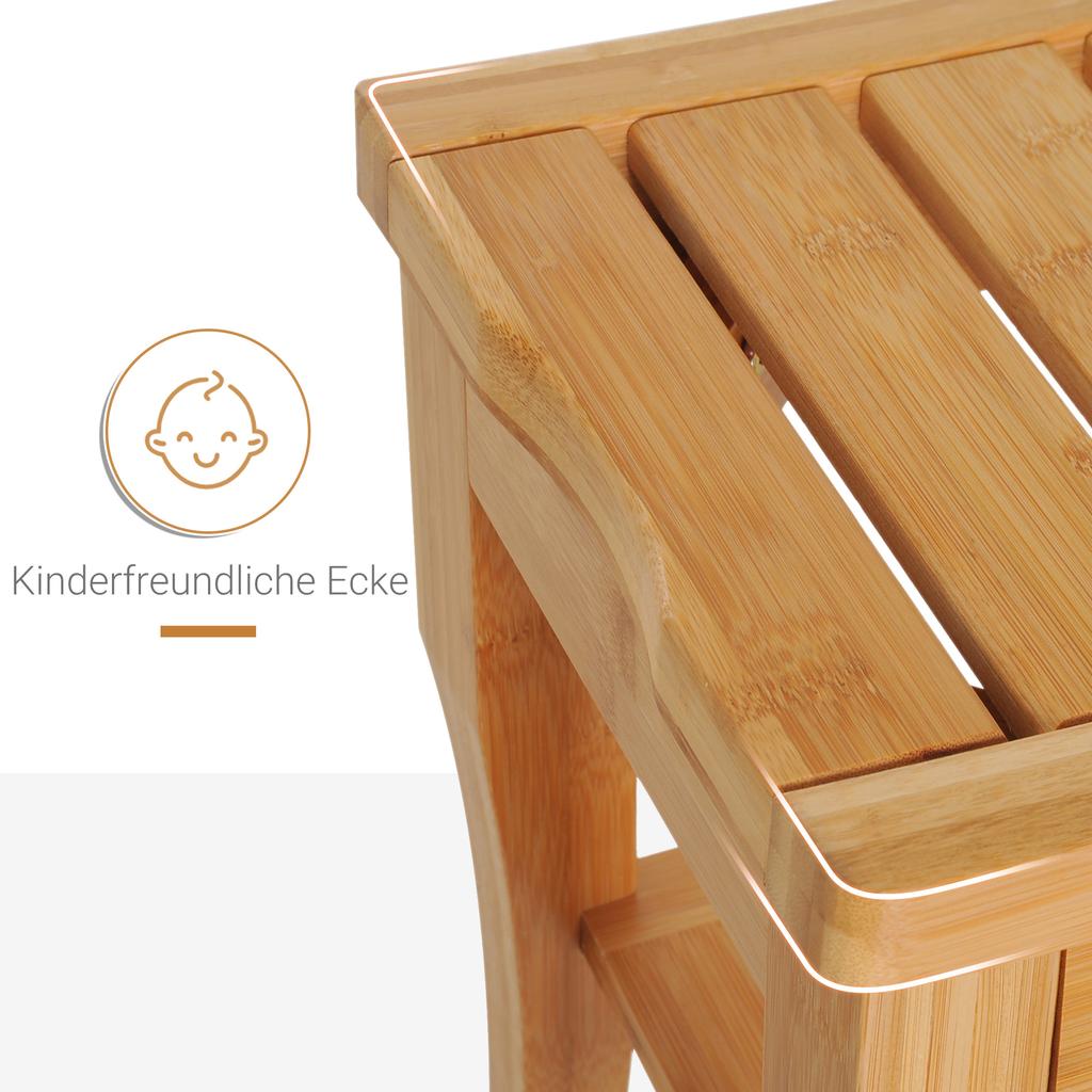 45cm 2-Tier Slatted Shower Bench Storage Seat w/ 4 Legs Comfortable Safe Bathroom Stool Spa Bath Organiser