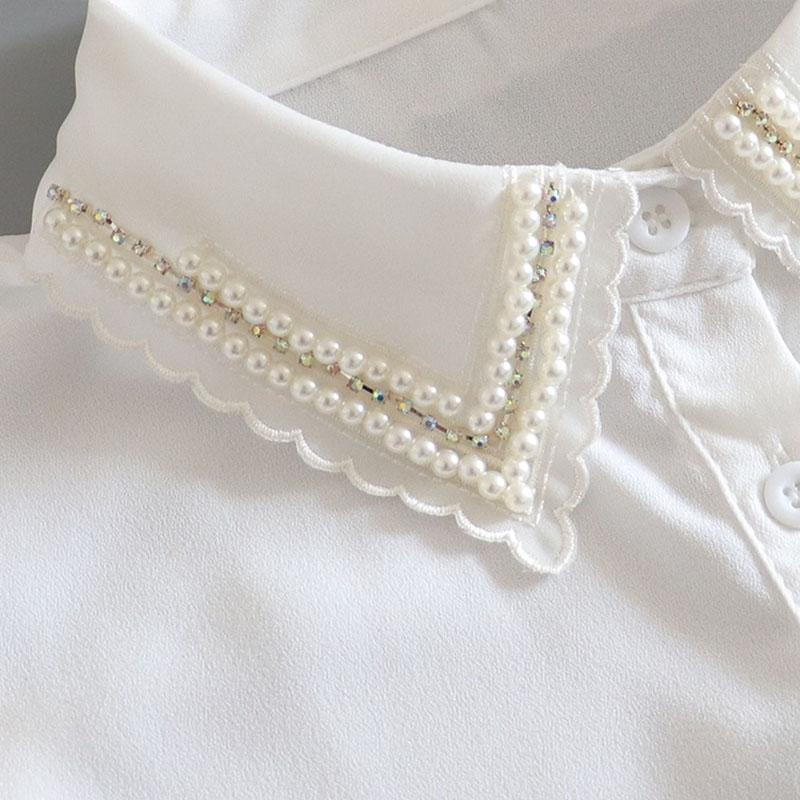 Beaded Fake Collar Shirt Chiffon White Detachable Collar Fake Women Vintage Ladies False Blouse Collar Lapel Half Shirt Neckwear