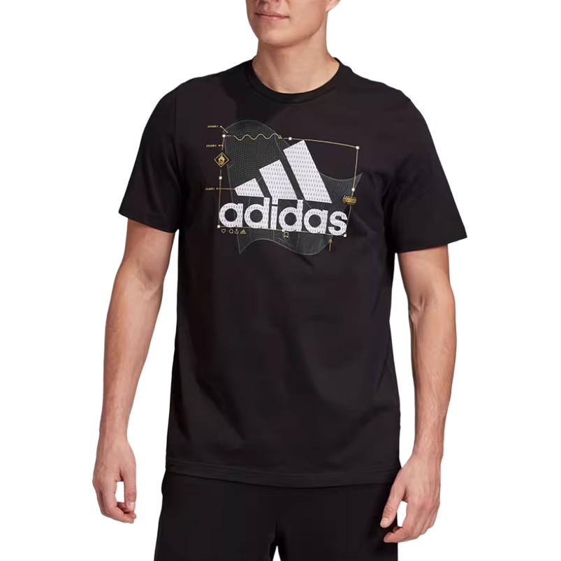 adidas Спортивная серия, круглый вырез, удобный свитер, короткий рукав, футболка, мужские топы, черный цвет GE4707