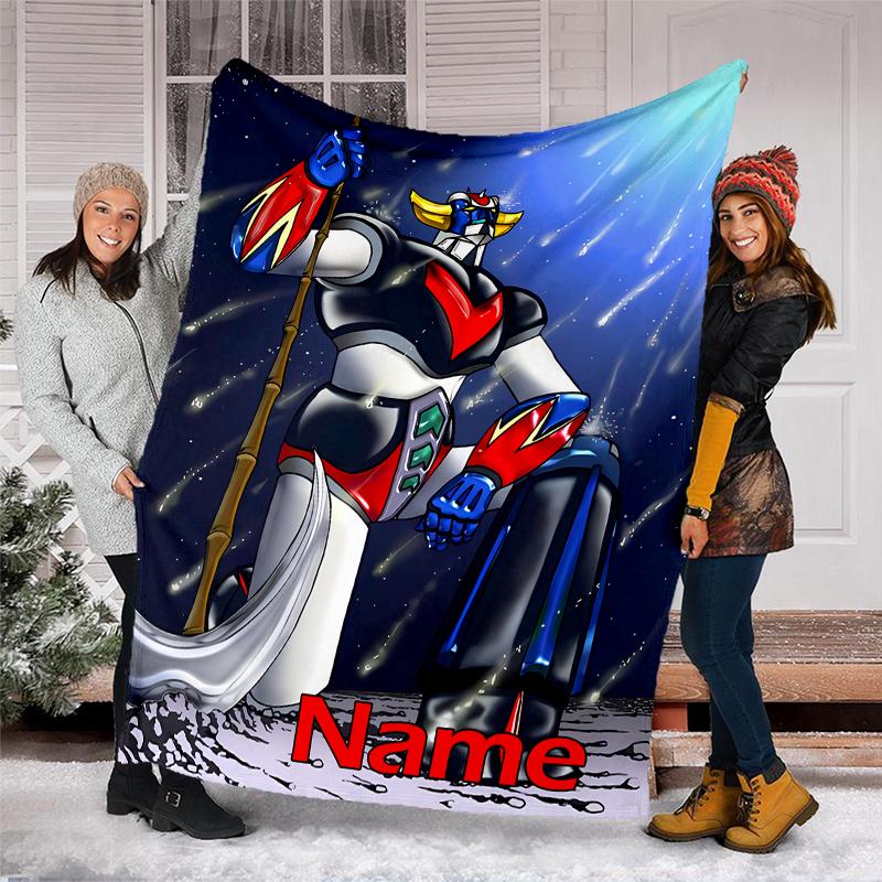 Personalized Custom Name Blanket - UFO Robo Grendizer Print Design,Blanket for Sofa,Bed,Travel,Camping - Soft and Warm, Great Gift