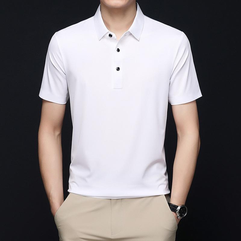 Летние мужские футболки, модные футболки с короткими рукавами, деловые повседневные футболки с лацканами для людей среднего и пожилого возраста