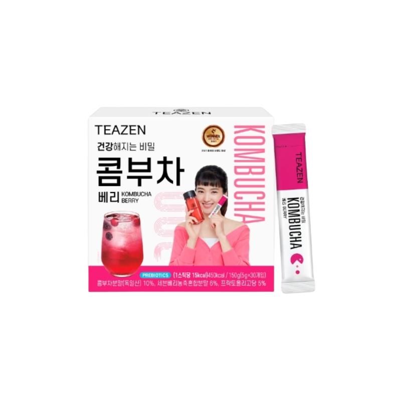 Чай TEAZEN с лимоном и чайным грибом, без сахара, игристый ферментированный порошок, живые пробиотики и пребиотики, 10,30 стиков по 5 г на пакетик