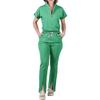 Women's Loose And Comfortable V-neck Short Sleeved Workwear With Multiple Pockets Suit Set