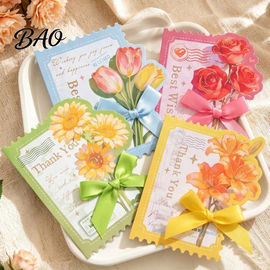 Wedding Greeting Card Floral with Envelope, Thank You Ribbon Bow, Best Wishes Note for Wedding, Birthday, Baby Shower, Graduation Holiday