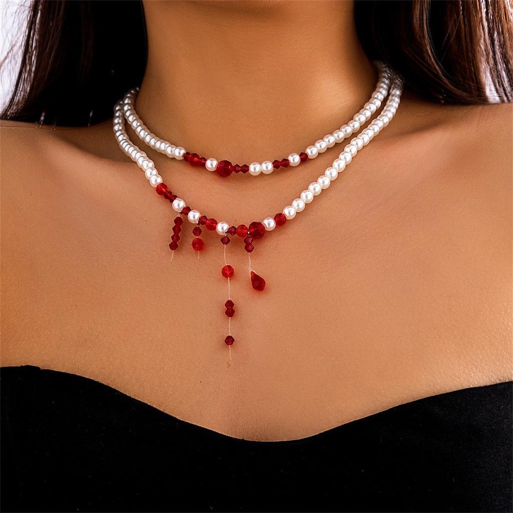 Blood Pearl Necklace, Halloween Gothic Necklace, Pearl Choker Necklace For Women, Dripping Bloody Pearl Necklace Jewelry Halloween Party Costume Gift