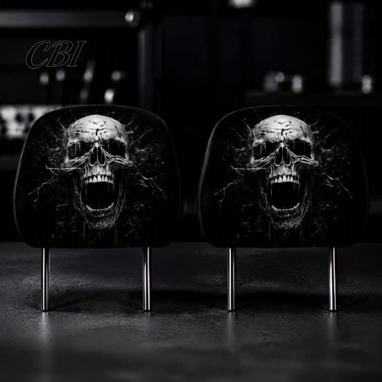 Spooky Theme Car Decoration Funny Headrest Covers, Ghost Skull Print Decorative Covers for Cars Seat Protector, Universal Breathable Auto Interior