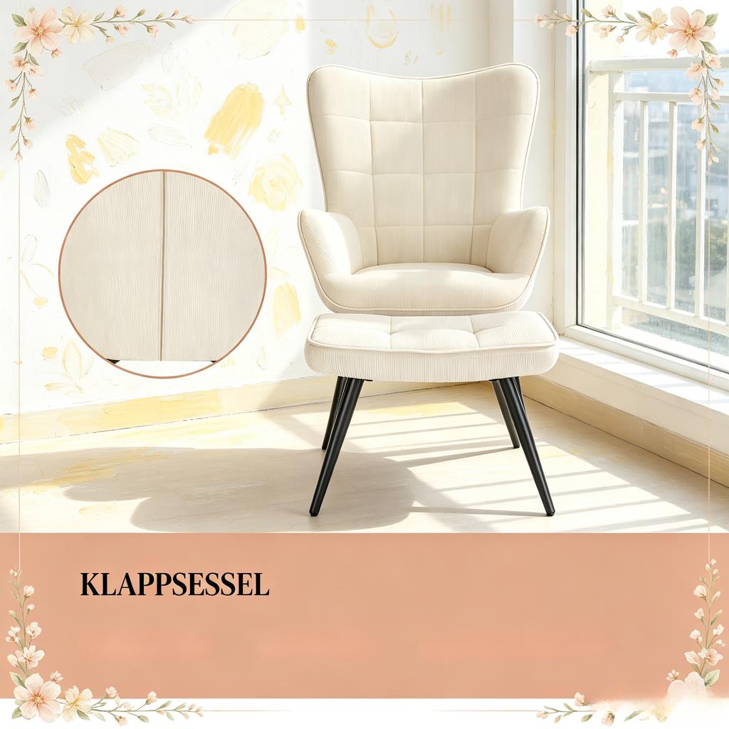 Comfortable Seating Furniture Set, Stylish TV Chair and Stool, Lounge Chair with Stool (only with armchair and stool)
