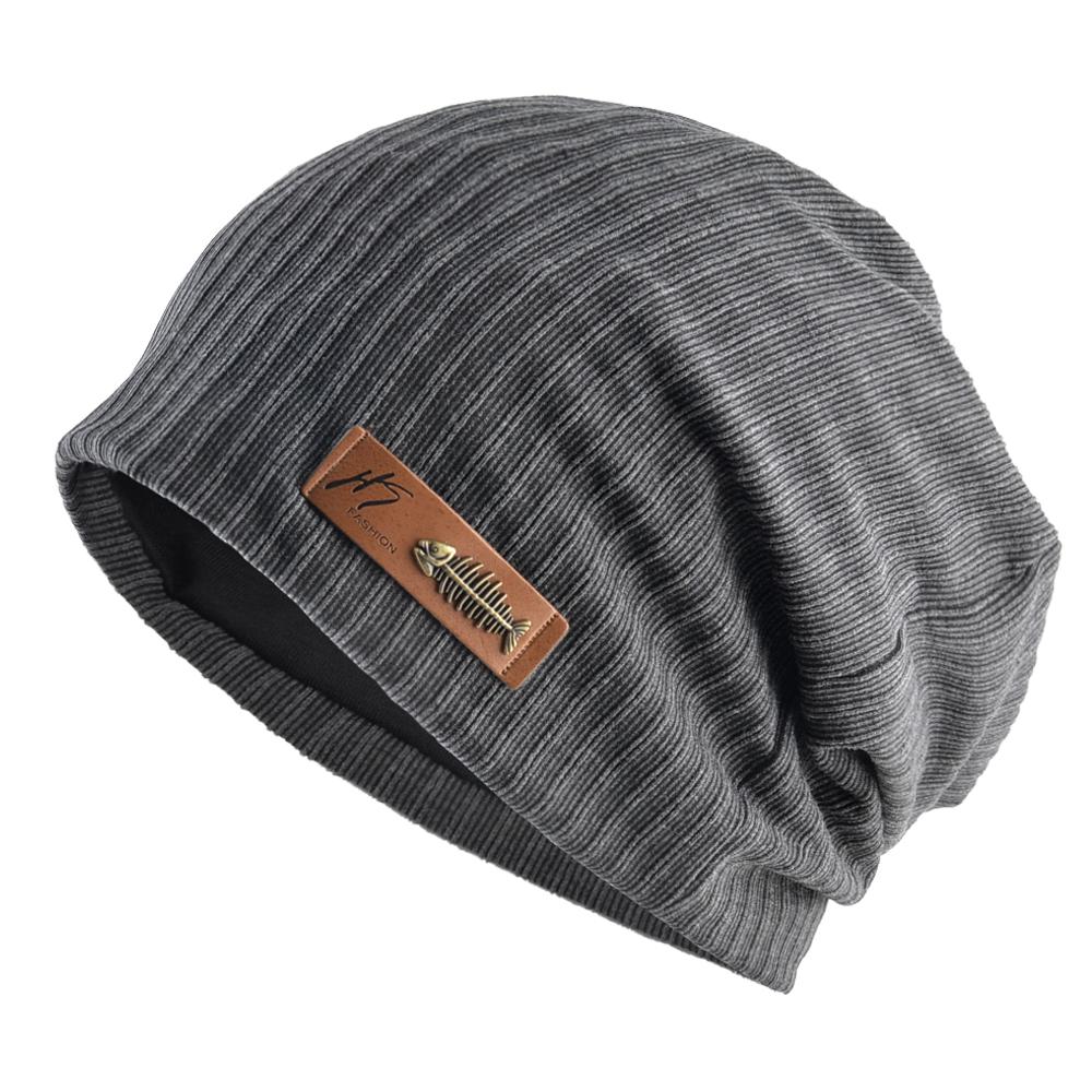Fashion Beanies Women Solid Color Hat With Fish Bone Logo Spring Autumn Casual Turban Beanie Men