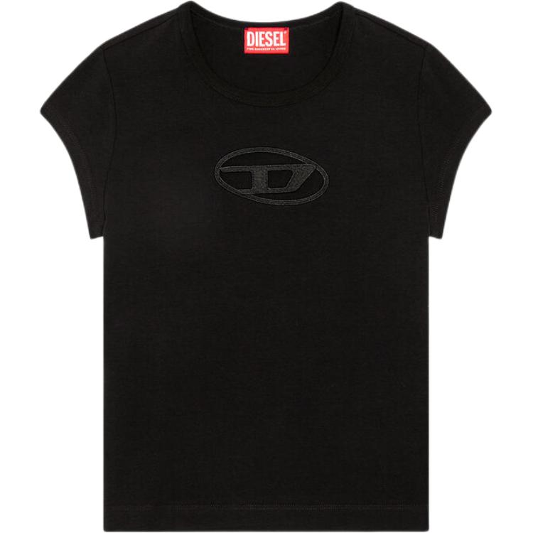 Diesel Oval-D Series Hollow Logo Pattern Slim Fit Round Neck Short Sleeve T-Shirt Women T-Shirts Black A062680AFAA9XX