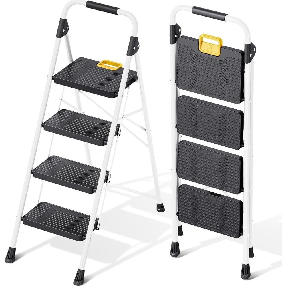 4 Step Folding Ladder,800lbs Capacity Step Stool with Safety Lock,Non-Skid Wide Pedals,and Handrail,Lightweight,for Home,Kitchen