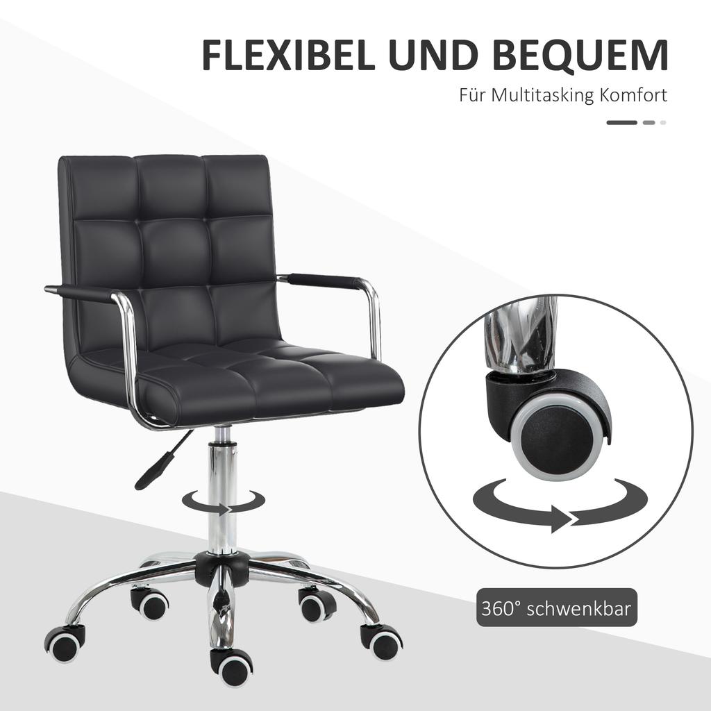 Office Chair in Retro Design, Height-Adjustable, 5 Casters, 52.5 cm x 54 cm x 99 cm, Black