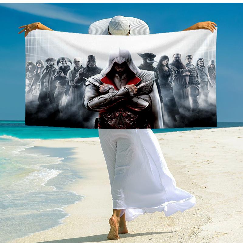 Ультрамягкое пляжное полотенце с тематикой Assassin's Creed, идеально подходит для бассейна - кемпинга, дайвинга - идеальный спутник в путешествии, яркое пляжное полотенце.