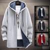 Mens Long Knit Cardigan Autumn Winter Sweater Coat Fleece Heavy Hooded Trench Coat Solid Chenille Men's Fashion Jacket