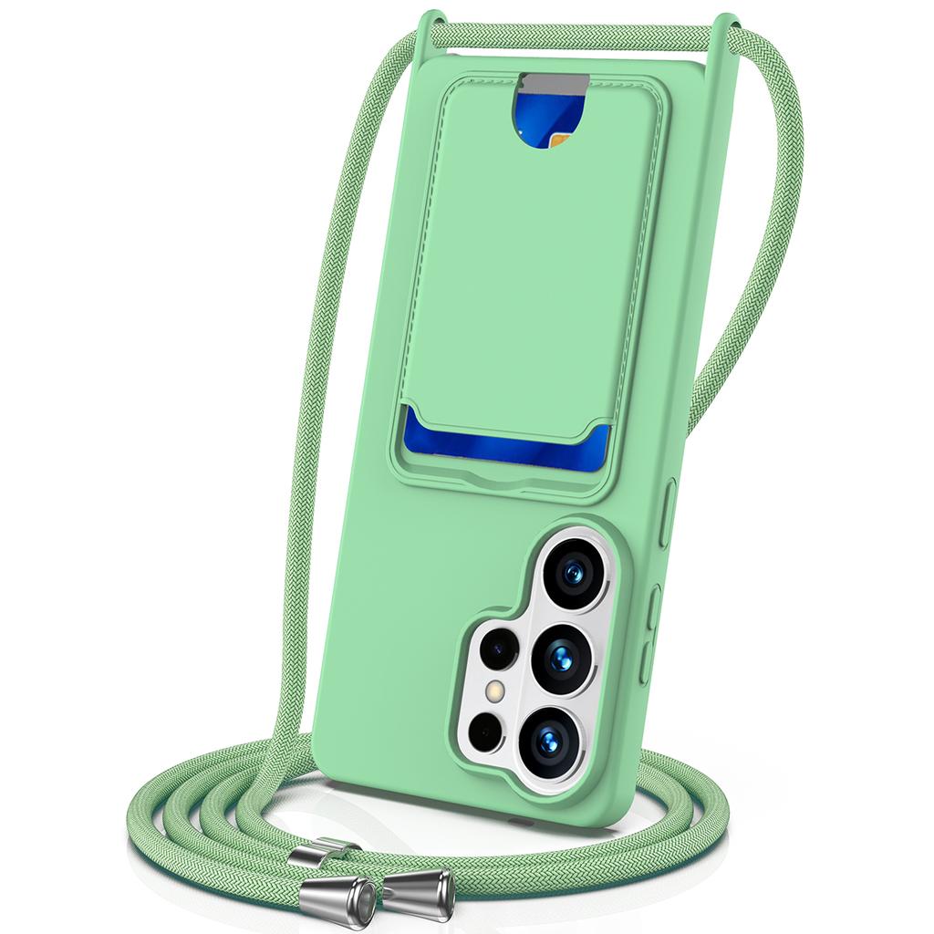 For Samsung Galaxy S26 Ultra Case Liquid Silicone Card Holder Back Phone Cover with Lanyard