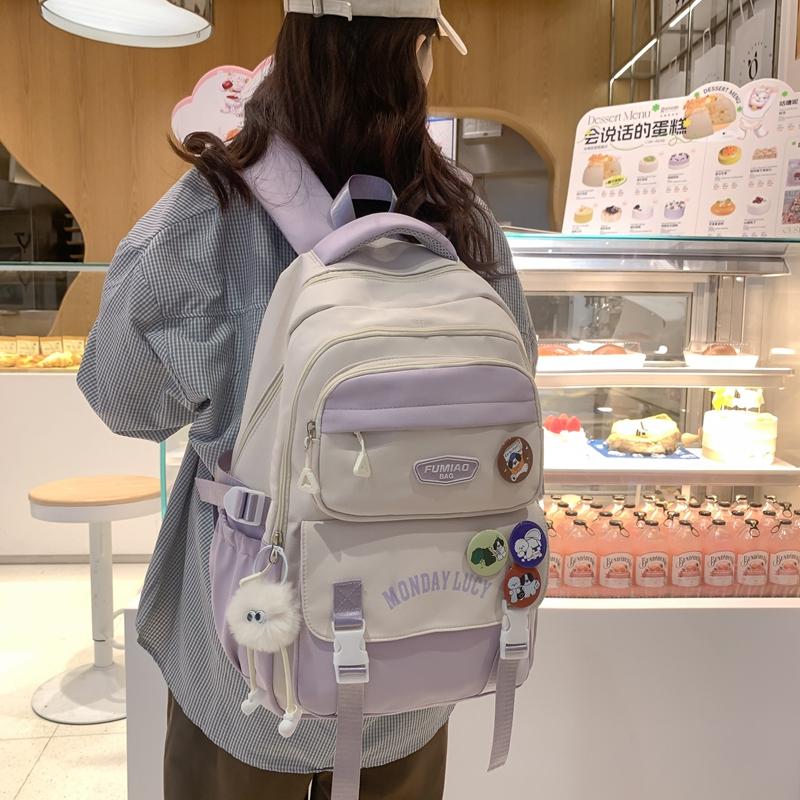 Школьный рюкзак для младших школьников, женский контрастный рюкзак для кампуса, рюкзак большой емкости