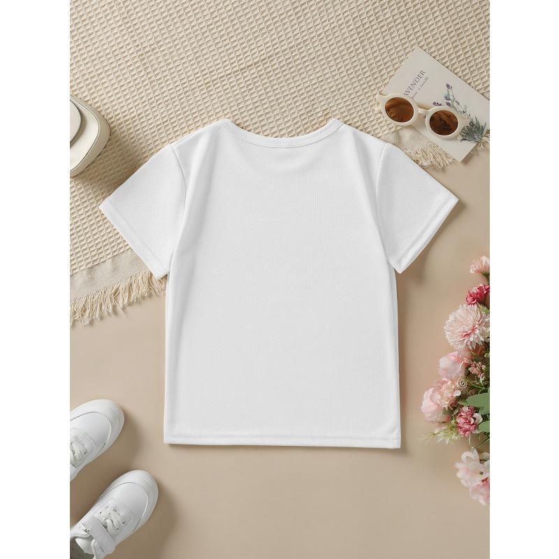 European sizes Summer Fashion Girls' Short Sleeve T-Shirt, Plaid Leopard Print Elements Numbers , Bow, Heart, Star Etc