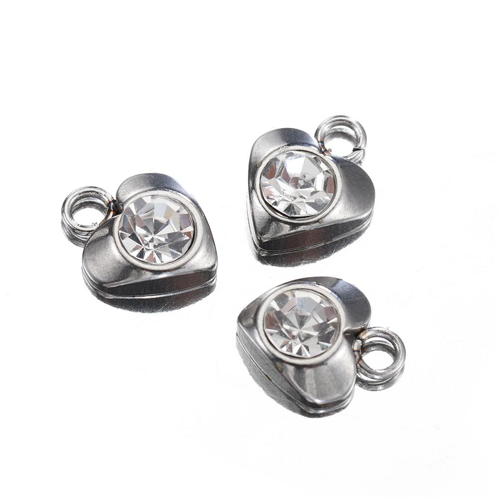 20pcs Stainless Steel Rhinestone Love Hearts Charms Pendants for Earrings Necklace Bracelet DIY Jewelry Making Accessories