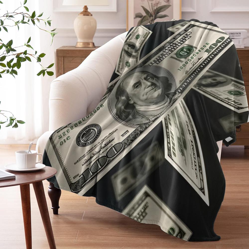 US Dollars Throw Soft Flannel AC Blanket Lightweight Summer Nap Throw Cozy Blanket for Sofa Bed Travel Home
