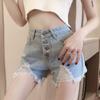 High Waisted Denim Shorts for Women In Spring and Summer Korean Version Loose Fit Slimming Perforated Fashion Hot Pants for Outerwear