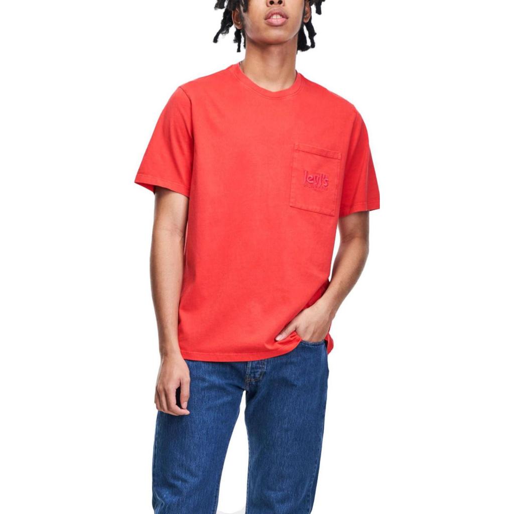 Мужская футболка Levis однотонная с карманом, круглым вырезом, коротким рукавом, топ, красный, A3697-0000