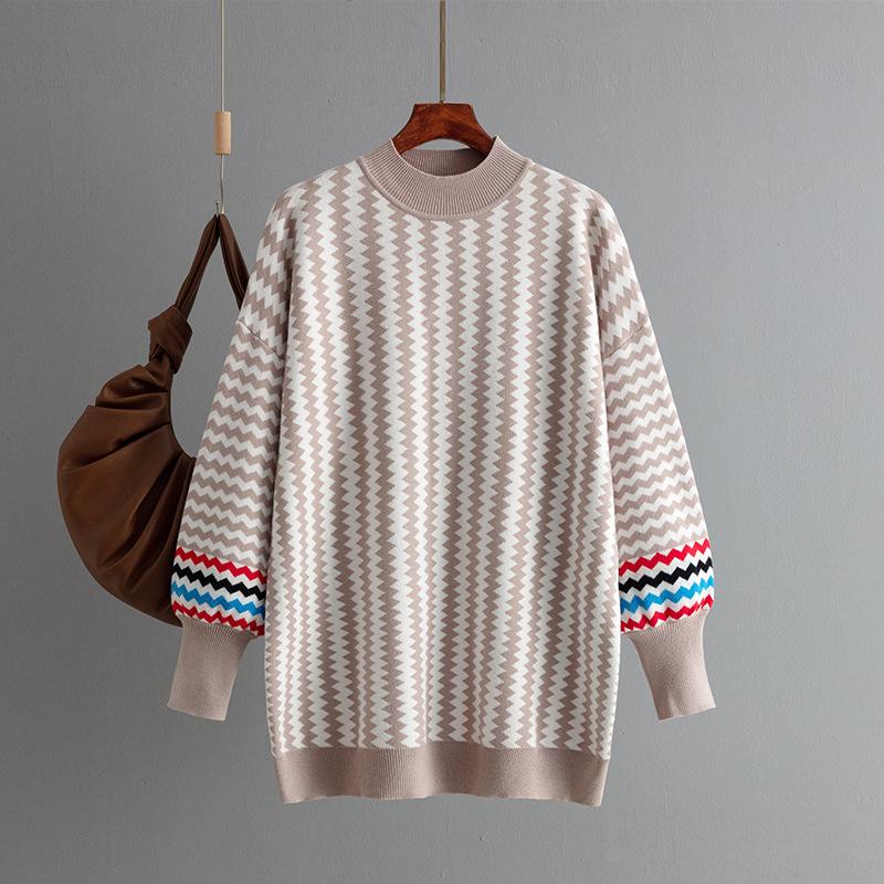 Women's Long Sleeve Striped Sweaters Casual Crewneck Ribbed Knit Pullover Tops for Women Fall Chunky Oversize Sweater Loose Fit Knitted Jumper
