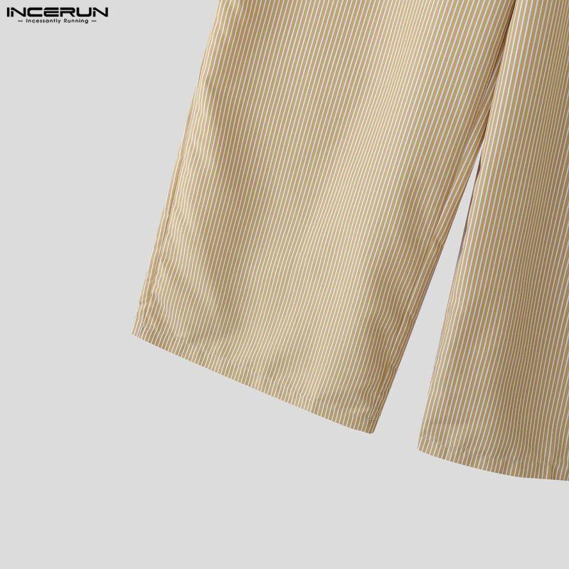 INCERUN 2PCS Men Striped Long Sleeve Shirts Long Pants Casual Outfits Sets