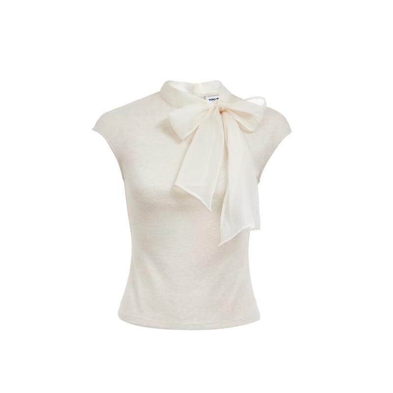 Veromoda Женский топ с коротким рукавом и бантом из смеси лиоцелла