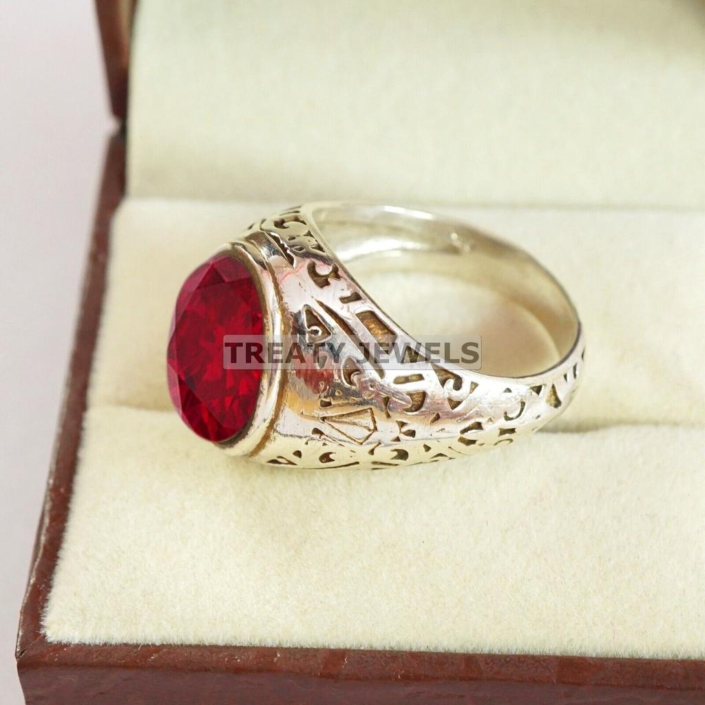 Ruby Oval Cut Gemstone With 925 Sterling Silver Ring For Men's #B515 JL375684085934