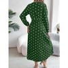 GMXIA Autumn and Winter Elegant Contrasting Polka Dot Cross V-neck Pleated Long Dress Women's Wear