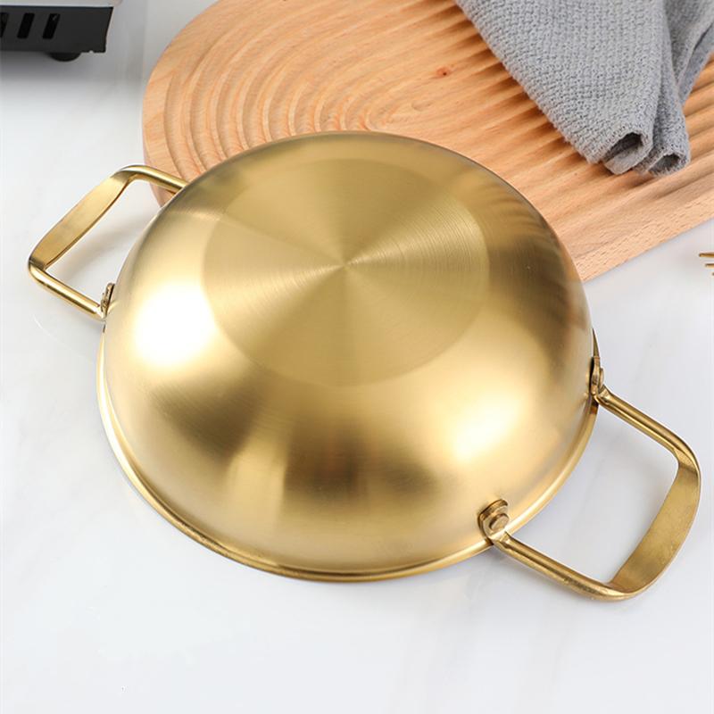 Нержавеющая сталь миска для рамена с двойной ручкой, тарелки для морепродуктов, корейские миски для лапши, ресторан, кемпинг, золотая кастрюля