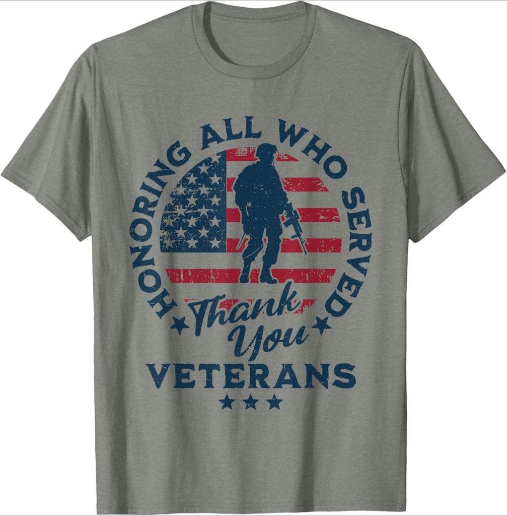 Honoring All Who Served Thank You Veterans Day US Veterans pattern design100 cotton Oneck casual printed Unisexs Tshirt