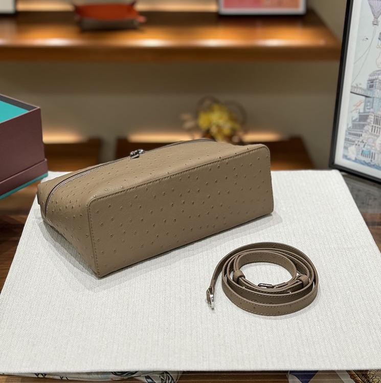 Second Generation L19L27 Lunch Box Bag Ostrich Pattern Top Layer Cowhide Handbag For Women's Fashion Single Shoulder Crossbody Makeup Bag