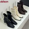 Zippers Women Stretch Short Boots With 6CM Heels Footwear Square Toe Ladies Ankle Modern Boots Female Pumps Shoes