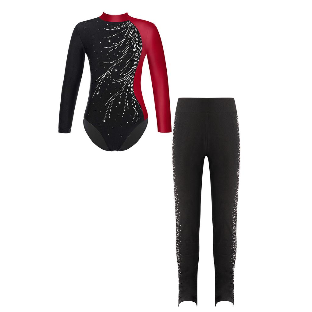 Детская одежда для девочек с длинным рукавом для балета, гимнастический купальник, танцевальный костюм для соревнований по фигурному катанию с брюками