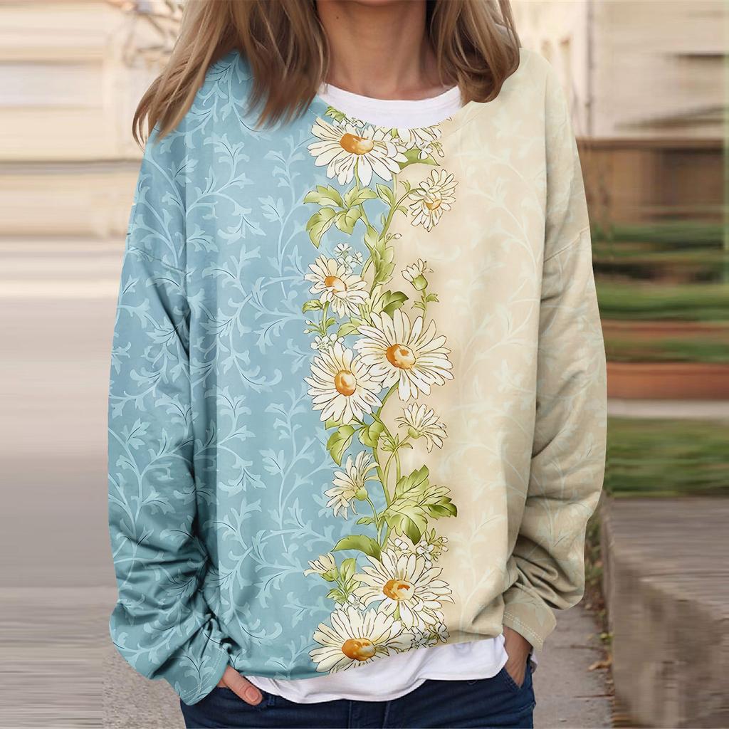 Women's Casual Fashion Vintage Printed Long Sleeve O-Neck Sweatshirt Layer Pullover Top