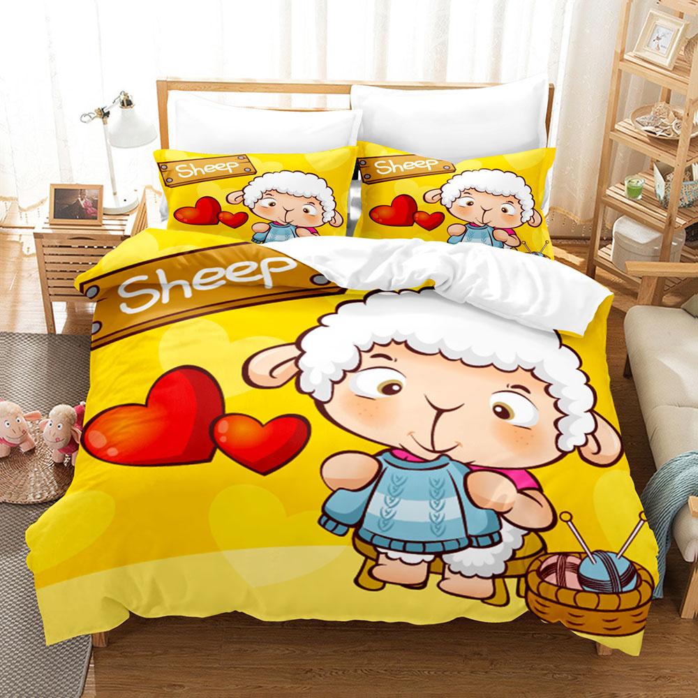 Мультяшный комплект пододеяльника с овечками, милые белые овечки, цветочный узор, размер кинг, квин, полный, для детей, мальчиков, девочек, подарок, полиэстеровый комплект постельного белья
