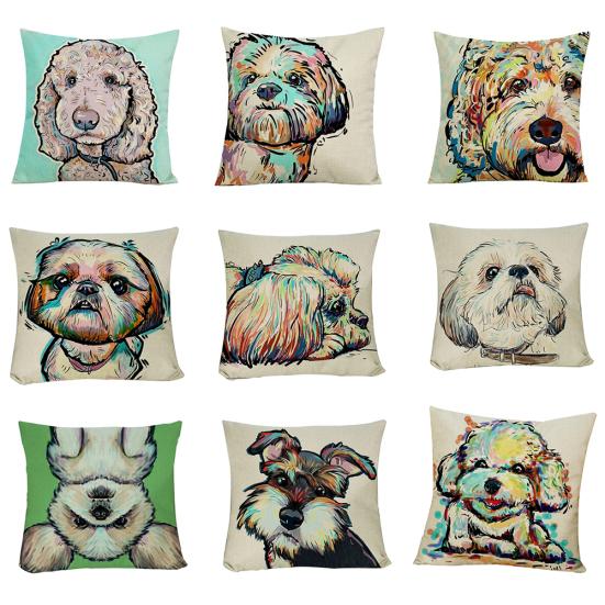 Fashion Cartoon Dog Waist Throw Cushion Cover Linen Pillow Case Home Sofa