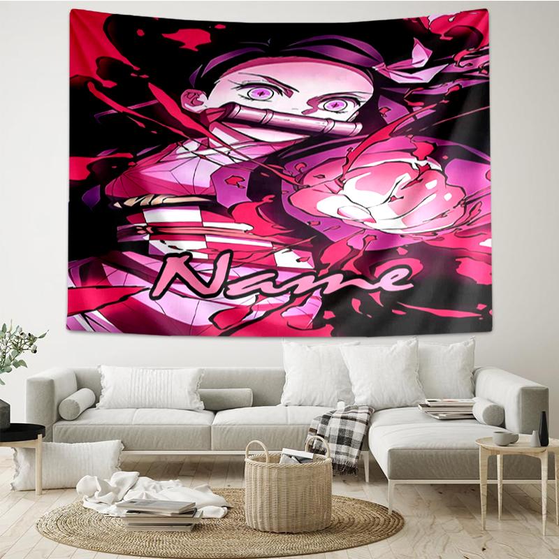 Custom Name Demon Slayer Print Tapestry, Backdrop, Easy Setup, Ideal for Bedroom, Office & Living Room, with Aesthetic Wall Hanging Decor.