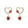 Серьги в форме сердца из серебра Banyan Tree S925 с красным цирконием для женщин - сладкие весенние и летние украшения